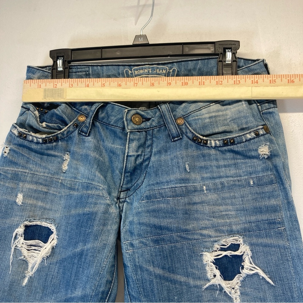 Robin's Boyfriend Jean Light Blue Distressed Straight Leg Jeans Size 26 Studded - Picture 8 of 16